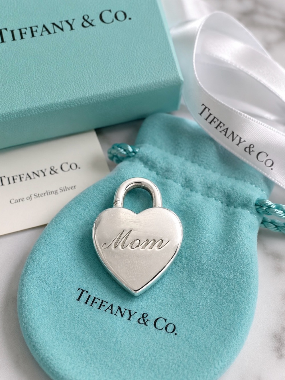 Tiffany & Co. Y2K Working Heart Padlock Charm Pendant Sterling Silver “Mom”